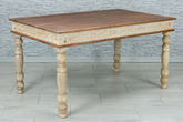 Indian Hand Mughal Garden Indian Solid Wooden Dining Table Whitewash 150x90x78cm